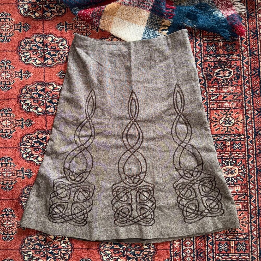 Ann Taylor LOFT 4 Salt & Pepper Brown 6-Panel‎ Flared Skirt Soutache Pattern